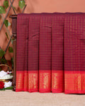 Handloom Chettinad Cotton Saree with Woven Checks and Peacock Motif - Dark Maroon
