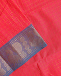 
Handloom Chettinad Cotton Saree with Woven Checks and Peacock Motif - Dark Orange-Close
