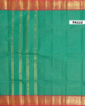 Handloom Chettinad Cotton Saree with Woven Checks and Peacock Motif - Green--pallu