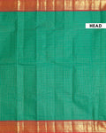 Handloom Chettinad Cotton Saree with Woven Checks and Peacock Motif - Green-Head