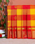 Handloom Chettinad Saree Handwoven with Classic Checks and Contrasting Jacquard Motifs - Multi