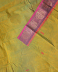 Handloom Chettinad Saree with Contrast Border and Paisley Designs - Olive Green