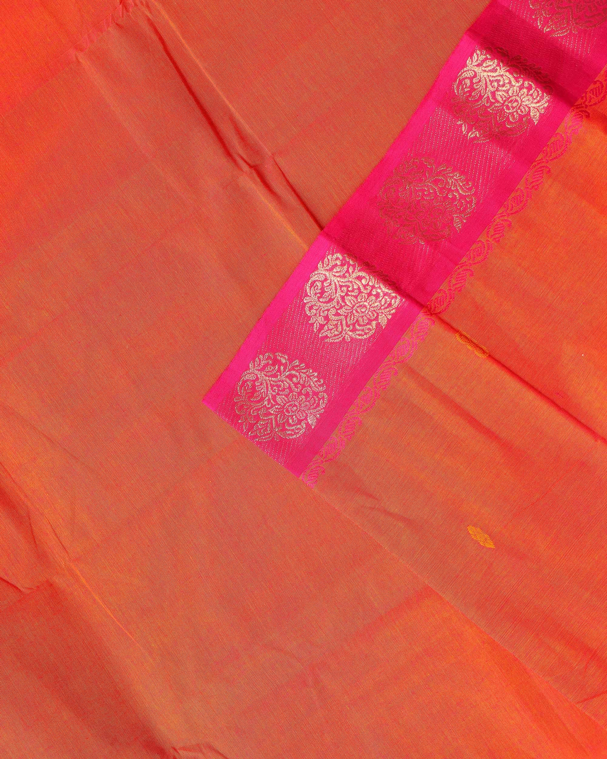 Handloom Chettinad Saree with Contrast Border and Paisley Designs - Orange