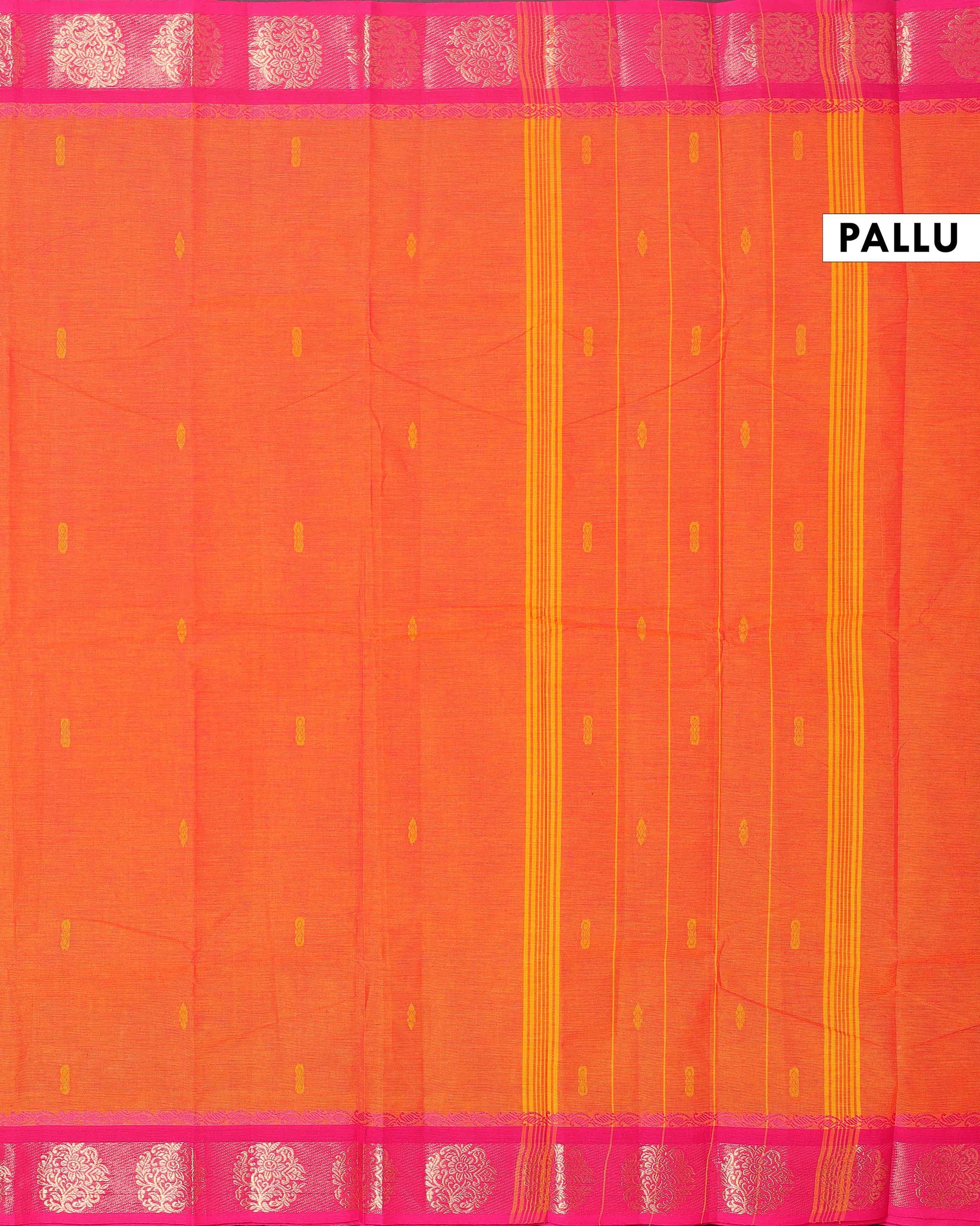 Handloom Chettinad Saree with Contrast Border and Paisley Designs - Orange