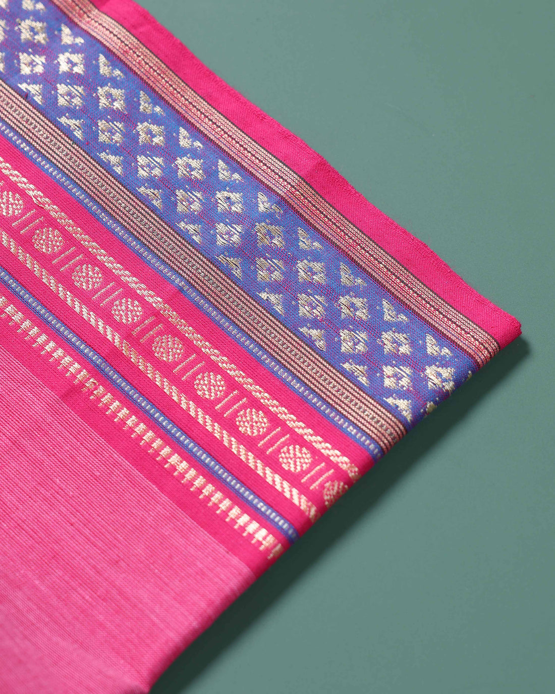 Handloom Cotton Blouse Material with Contrast Border - Pink