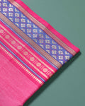 Handloom Cotton Blouse Material with Contrast Border - Pink