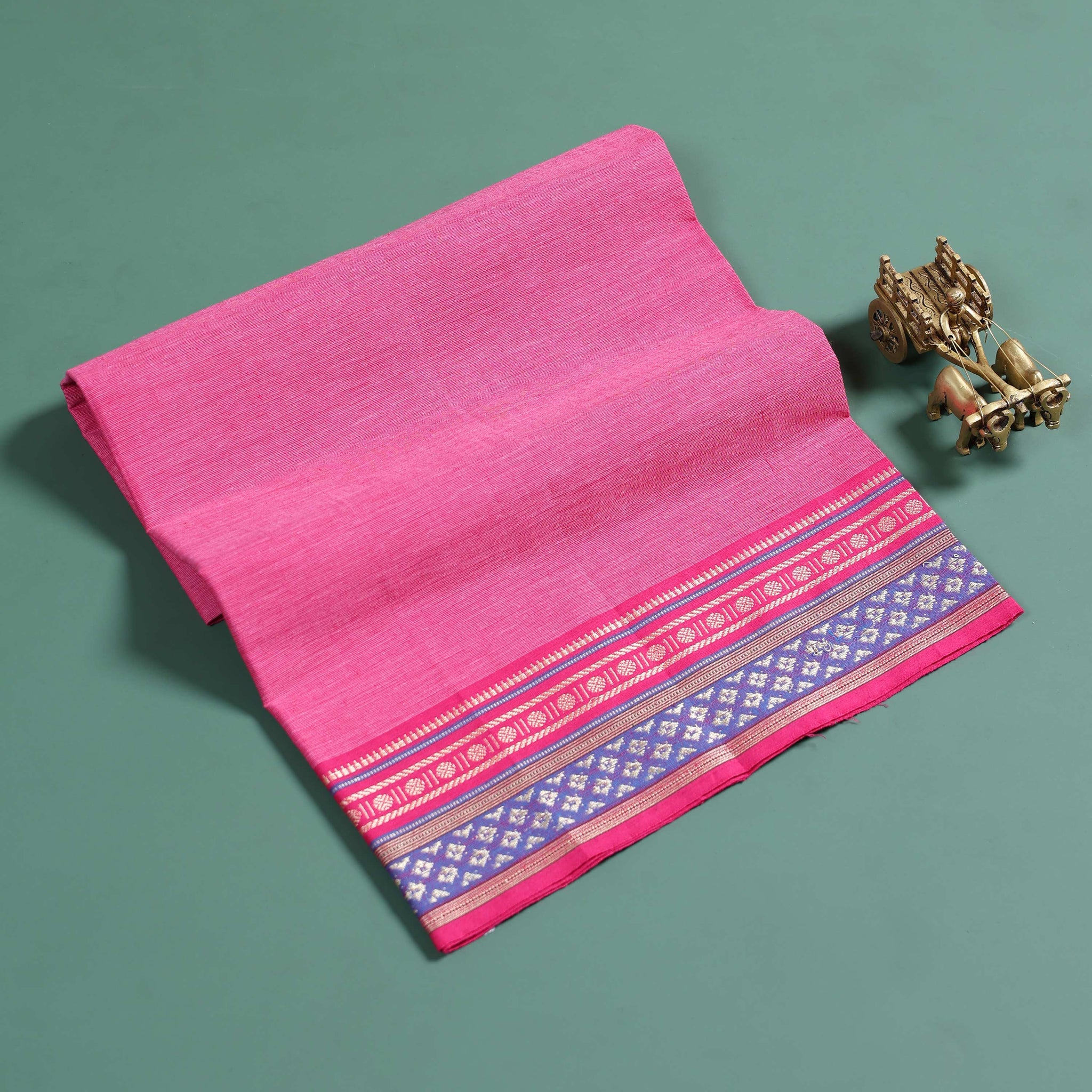 Handloom Cotton Blouse Material with Contrast Border - Pink