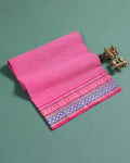 Handloom Cotton Blouse Material with Contrast Border - Pink