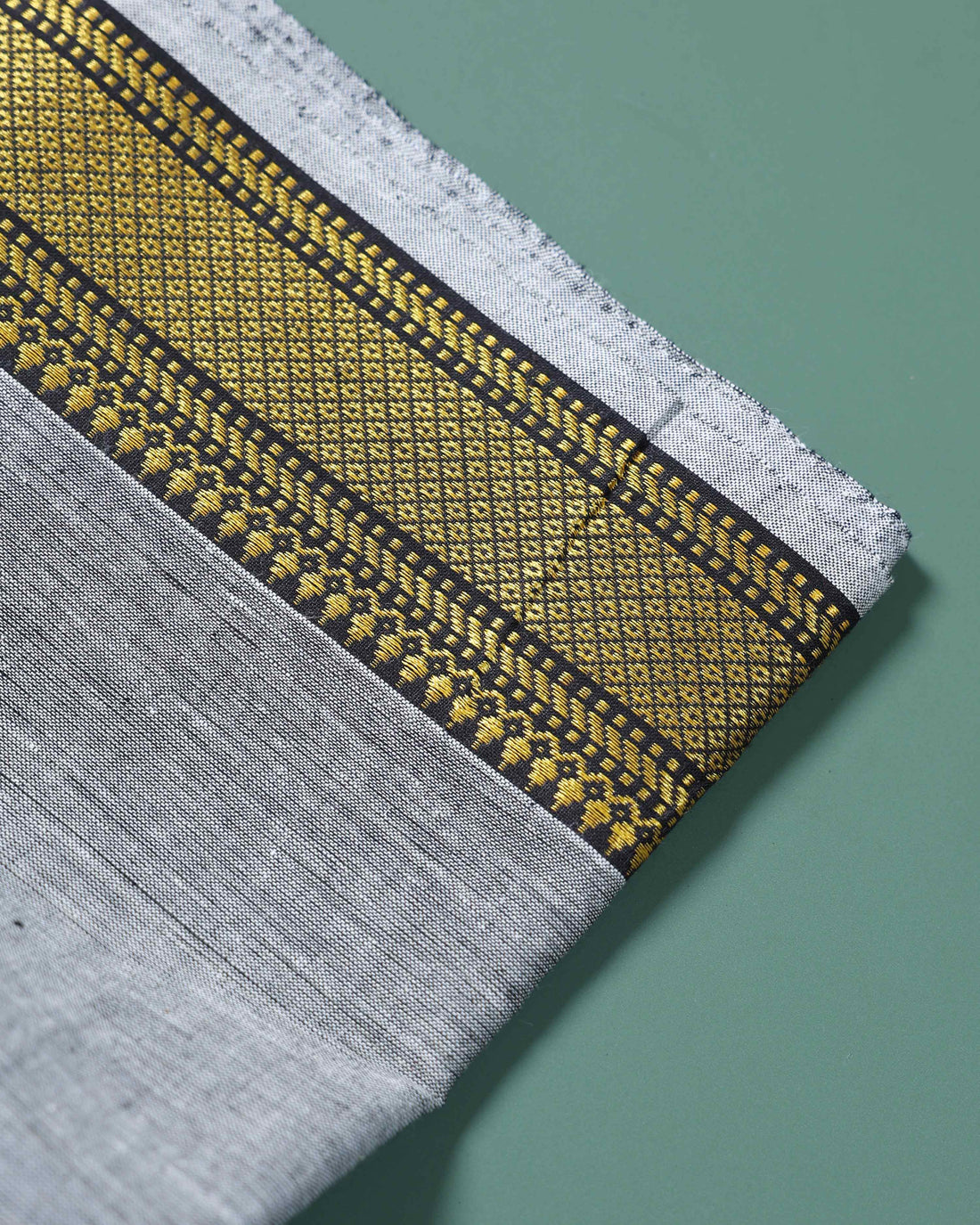 Handloom Cotton Blouse Material with Traditional Border - Grey