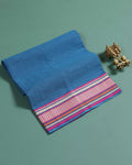 Handloom Cotton Blouse Material with Traditional Woven Border - Blue