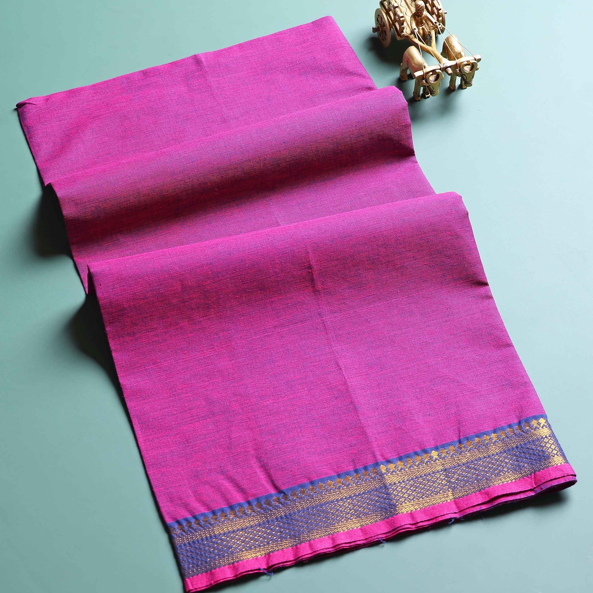 Handloom Cotton Blouse Material with Zari Border-Purple