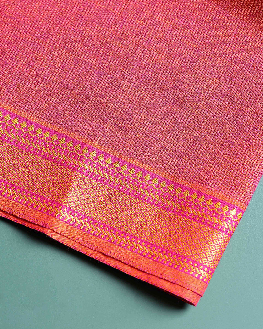 Handloom Cotton Blouse Material with Zari Border - Pink