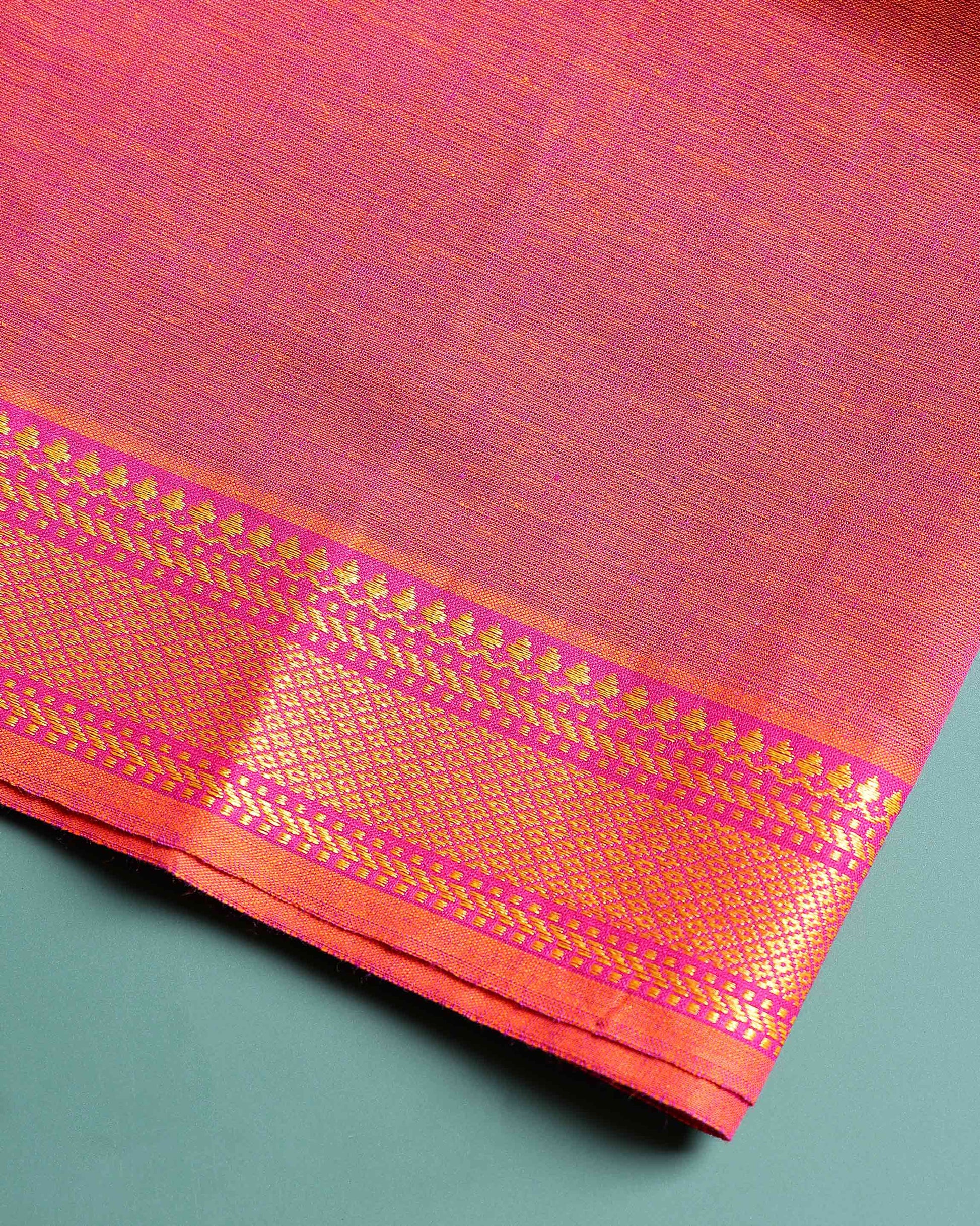 Handloom Cotton Blouse Material with Zari Border - Pink-Close