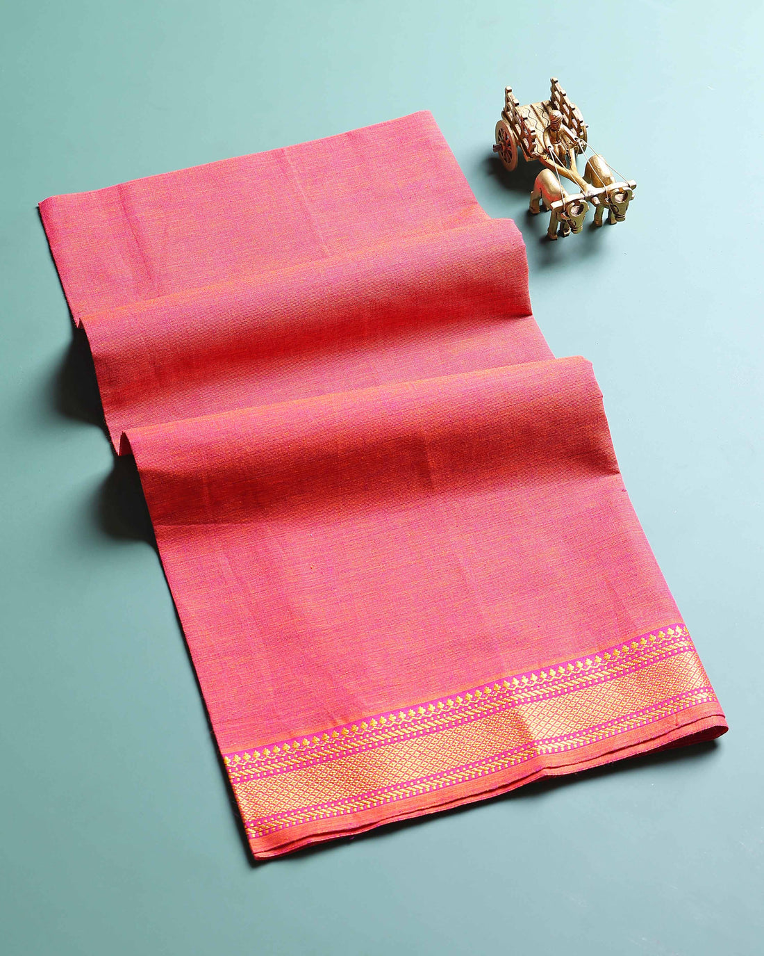 Handloom Cotton Blouse Material with Zari Border - Pink