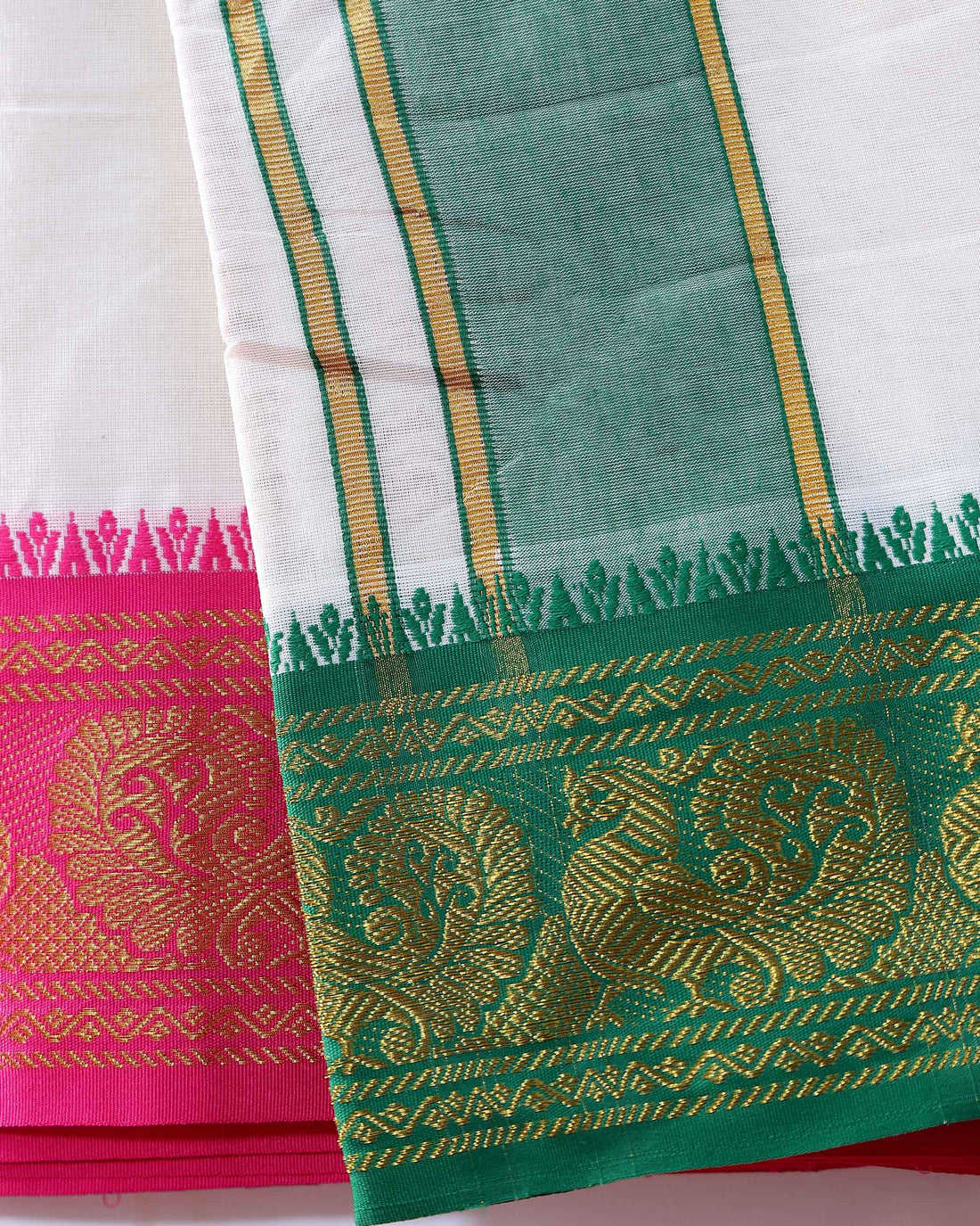 Men’s Traditional Handloom Cotton Dhoti with Multi Border - Off White