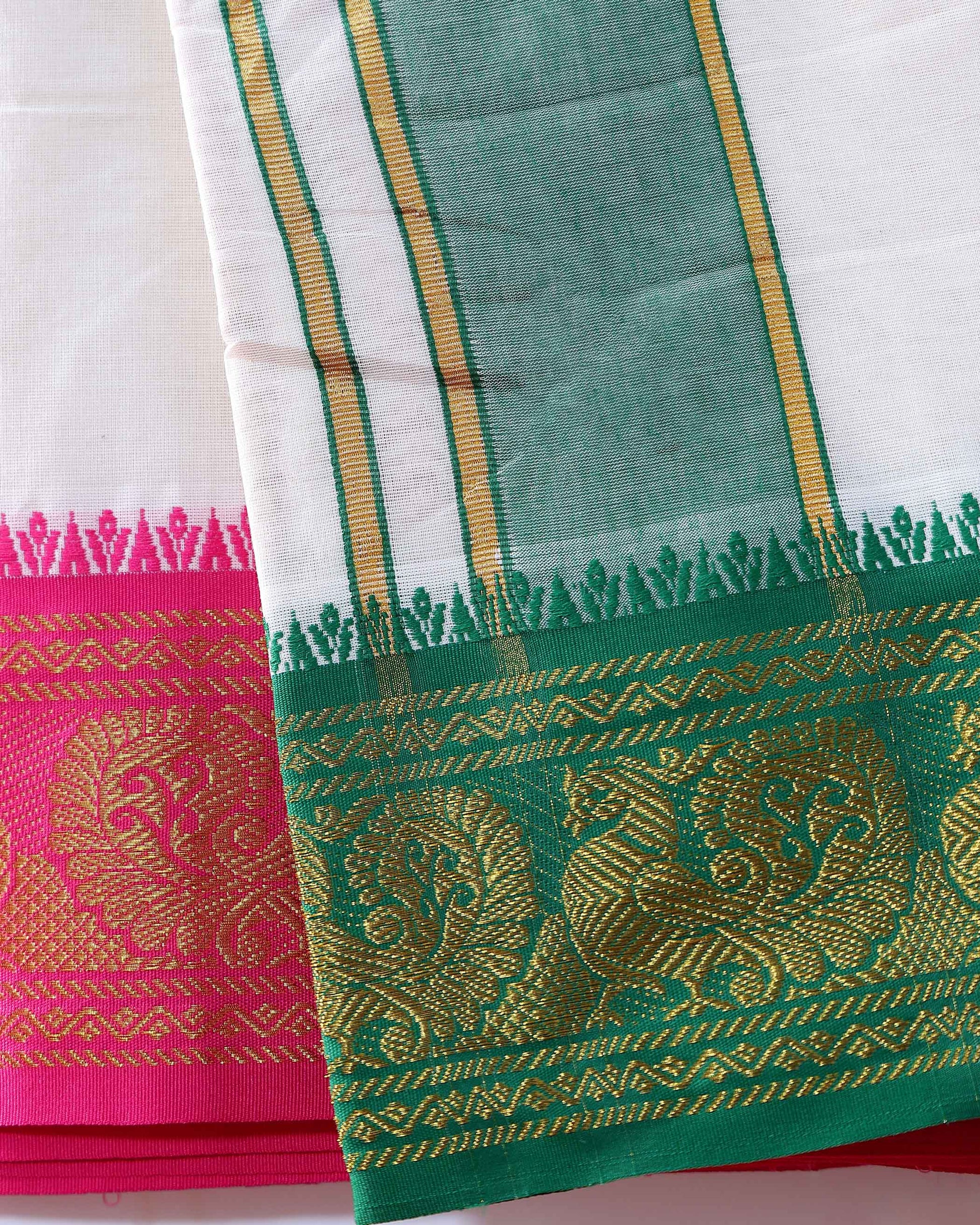 Men’s Traditional Handloom Cotton Dhoti with Multi Border - Off White