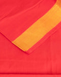 Women's Handloom Cotton Salwar Suit Material with Zari Border and Striped Dupatta - Red