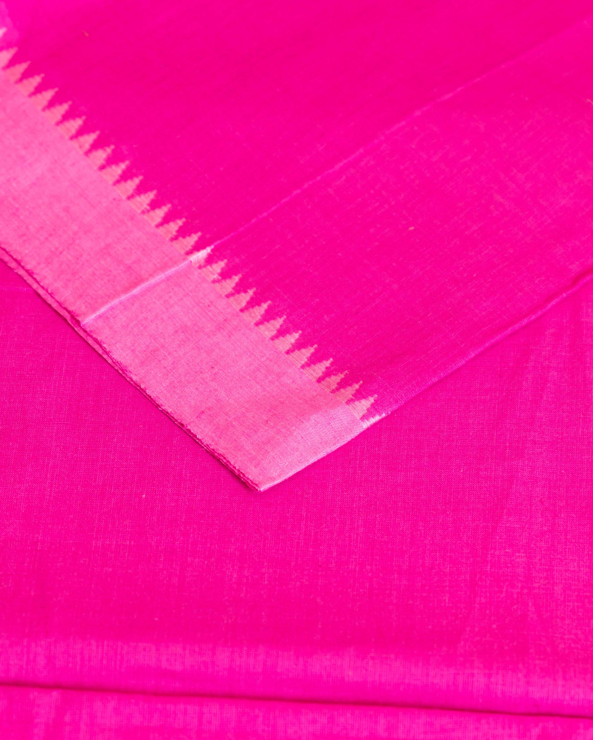 Women's Handloom Cotton Salwar Suit Set with Woven Border and Tasseled Dupatta - Pink