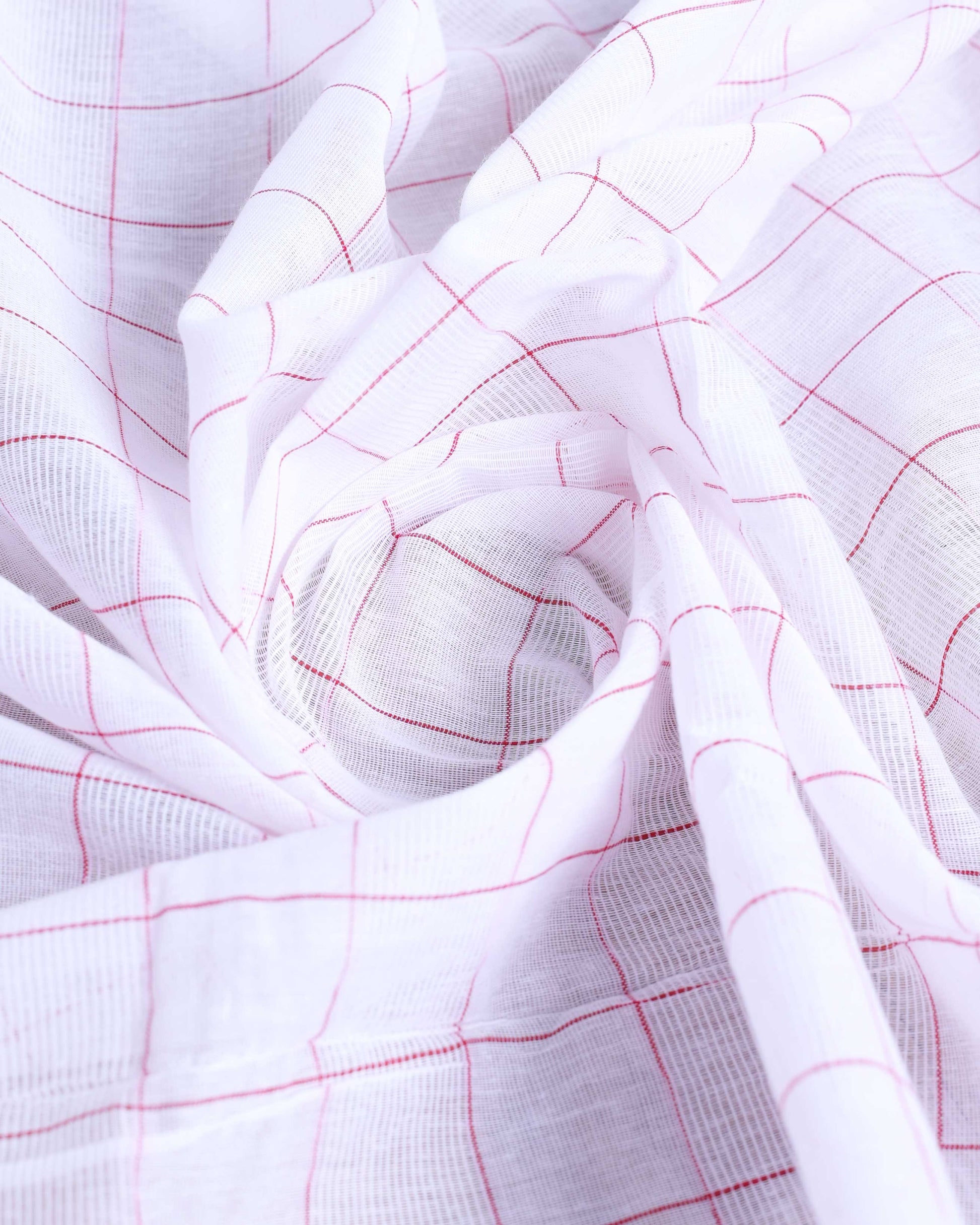 Handloom Cotton Saree with Checkered Body and Striped Pallu - Off White-Close