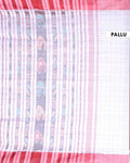 Handloom Cotton Saree with Checkered Body and Striped Pallu - Off White-Pallu