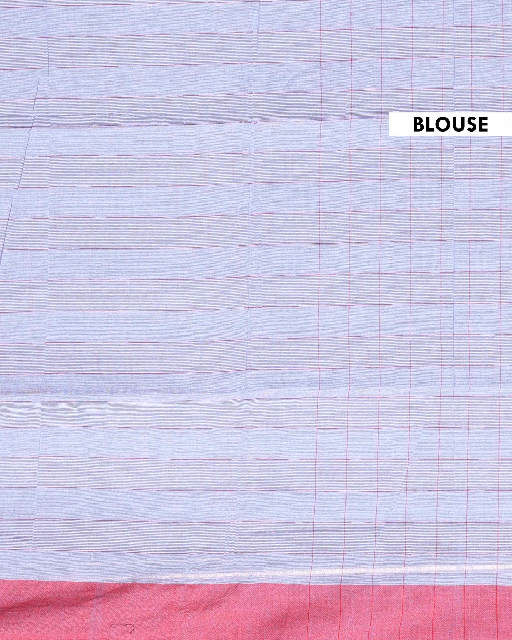 Handloom Cotton Saree with Striped Pattern and Contrasting Border - Lavender-Blouse