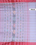Handloom Cotton Saree with Striped Pattern and Contrasting Border - Lavender-Pallu