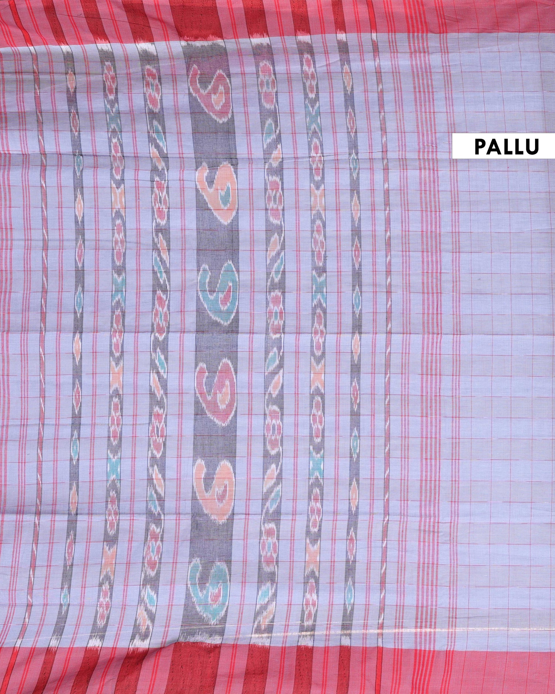 Handloom Cotton Saree with Striped Pattern and Contrasting Border - Lavender-Pallu