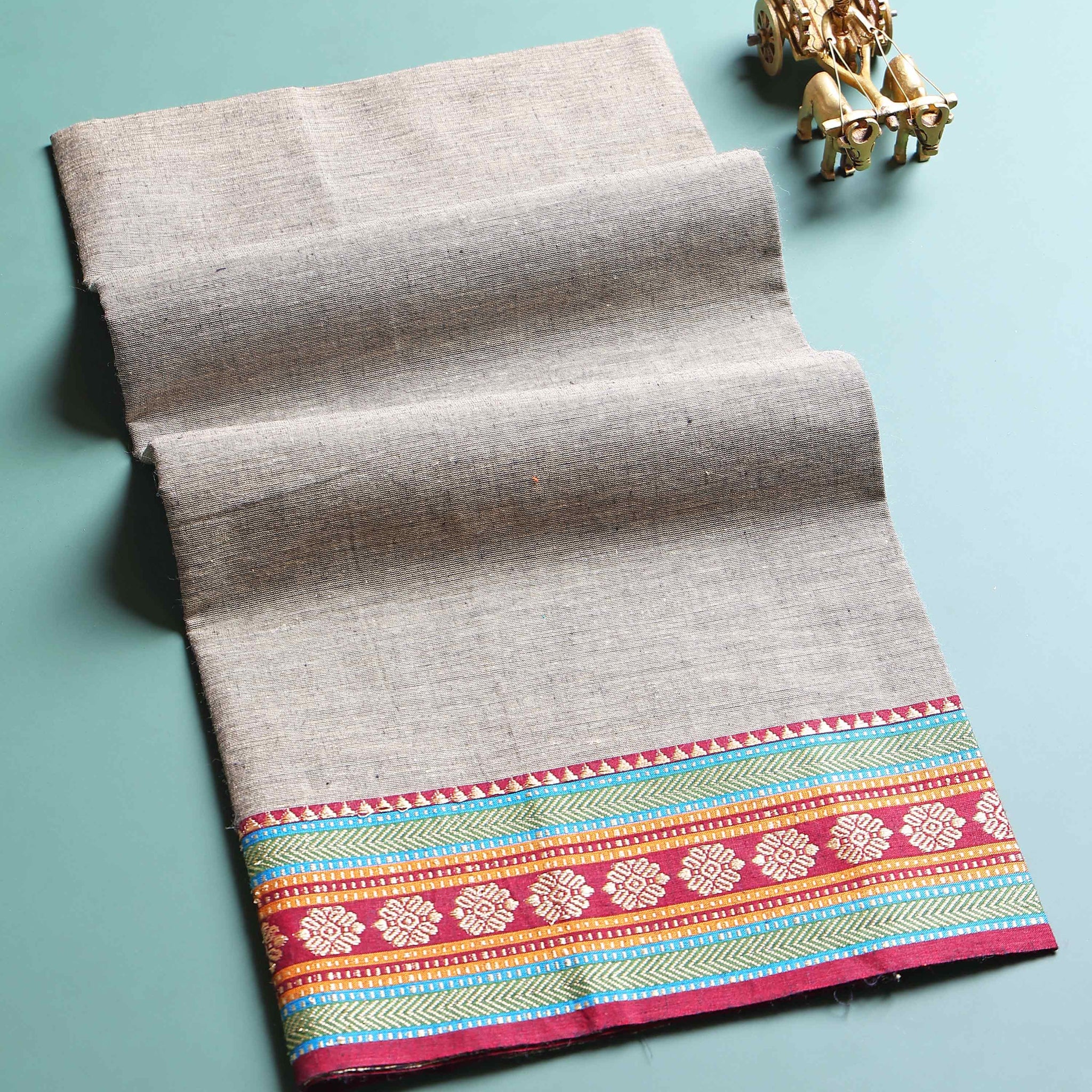 Handloom Cotton Unstitched Blouse Material with Zari Border - Beige