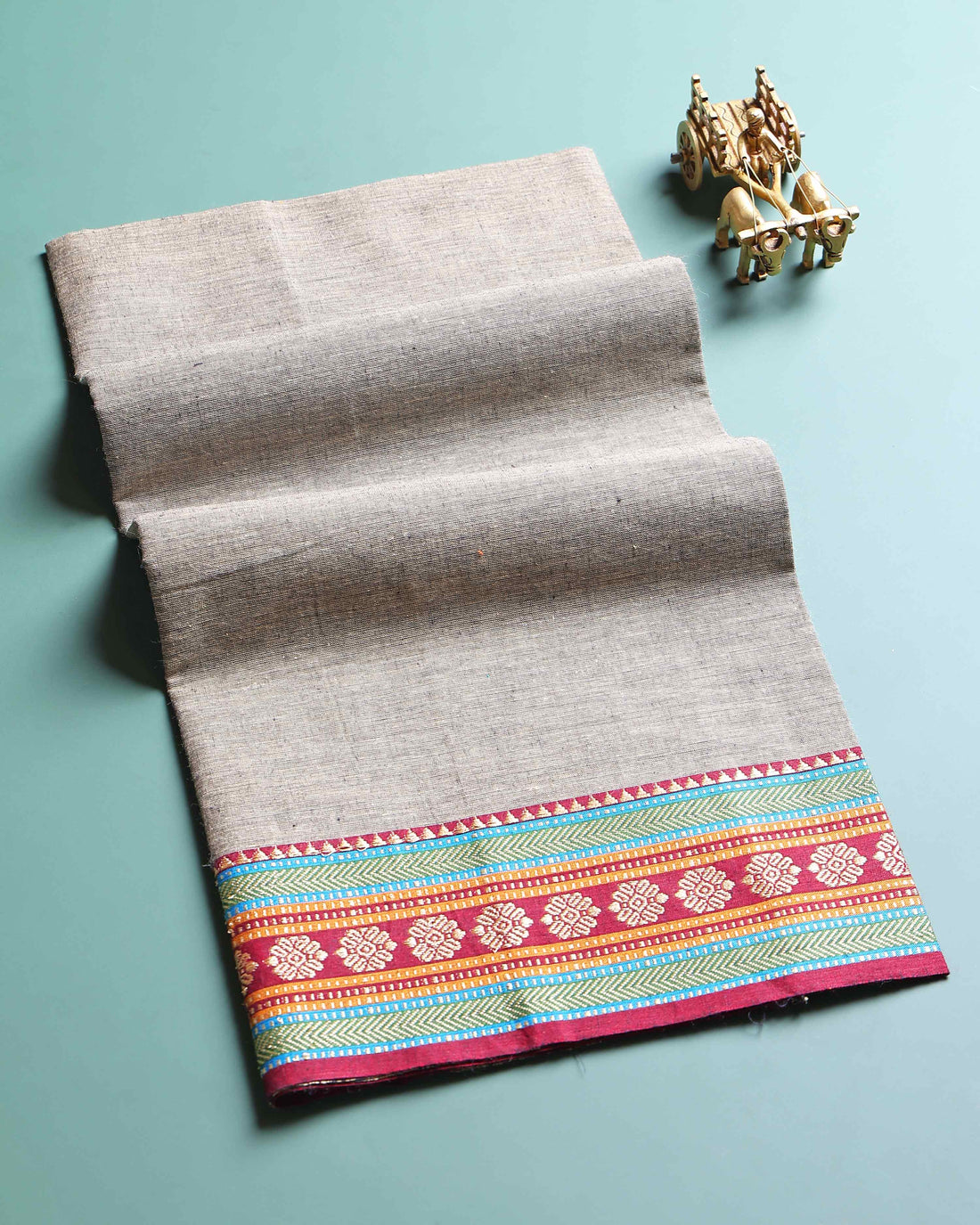 Handloom Cotton Unstitched Blouse Material with Zari Border - Beige