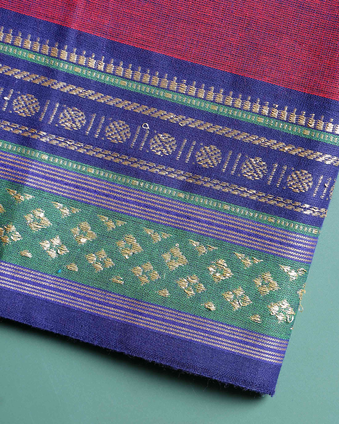 Handloom Cotton Unstitched Blouse Material with Zari Border - Maroon