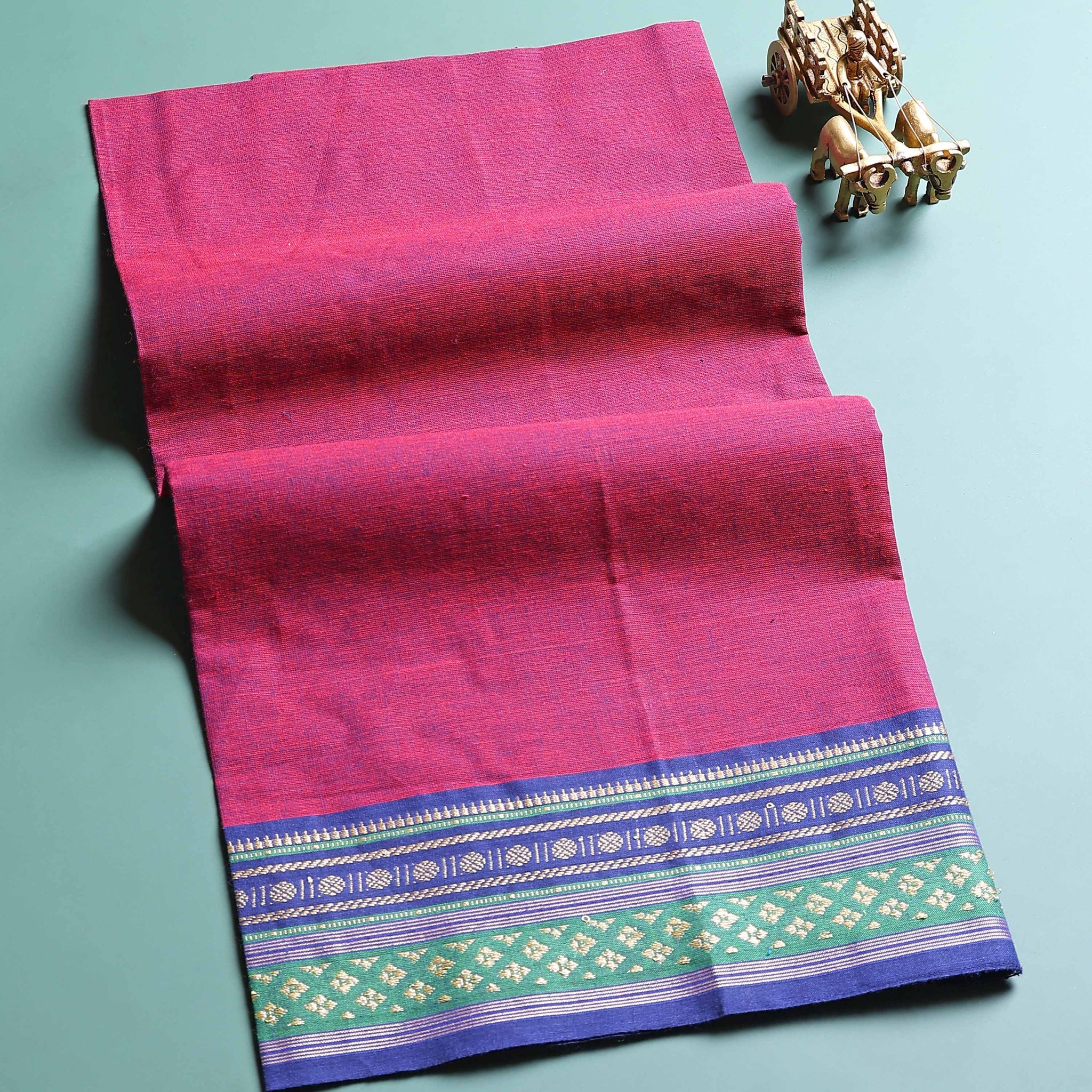 Handloom Cotton Unstitched Blouse Material with Zari Border - Maroon