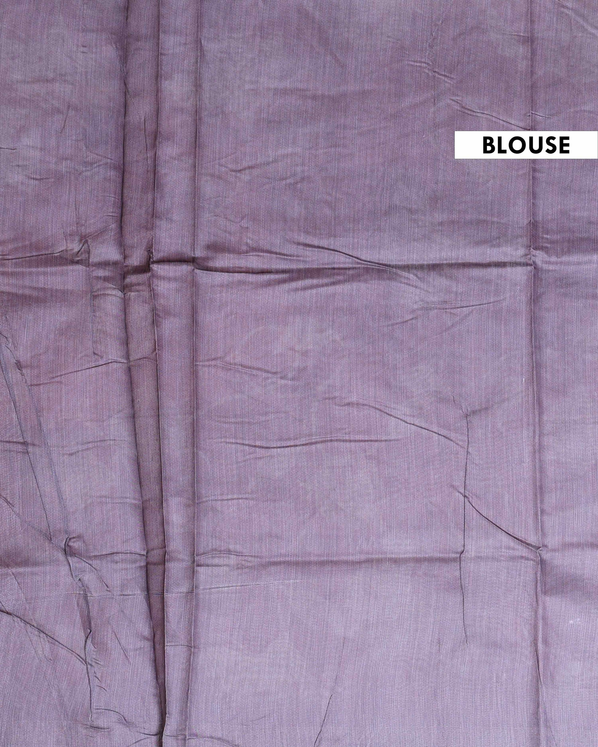 Handloom Floral Printed Semi Silk Saree with Woven Zari Border - Purple-Blouse