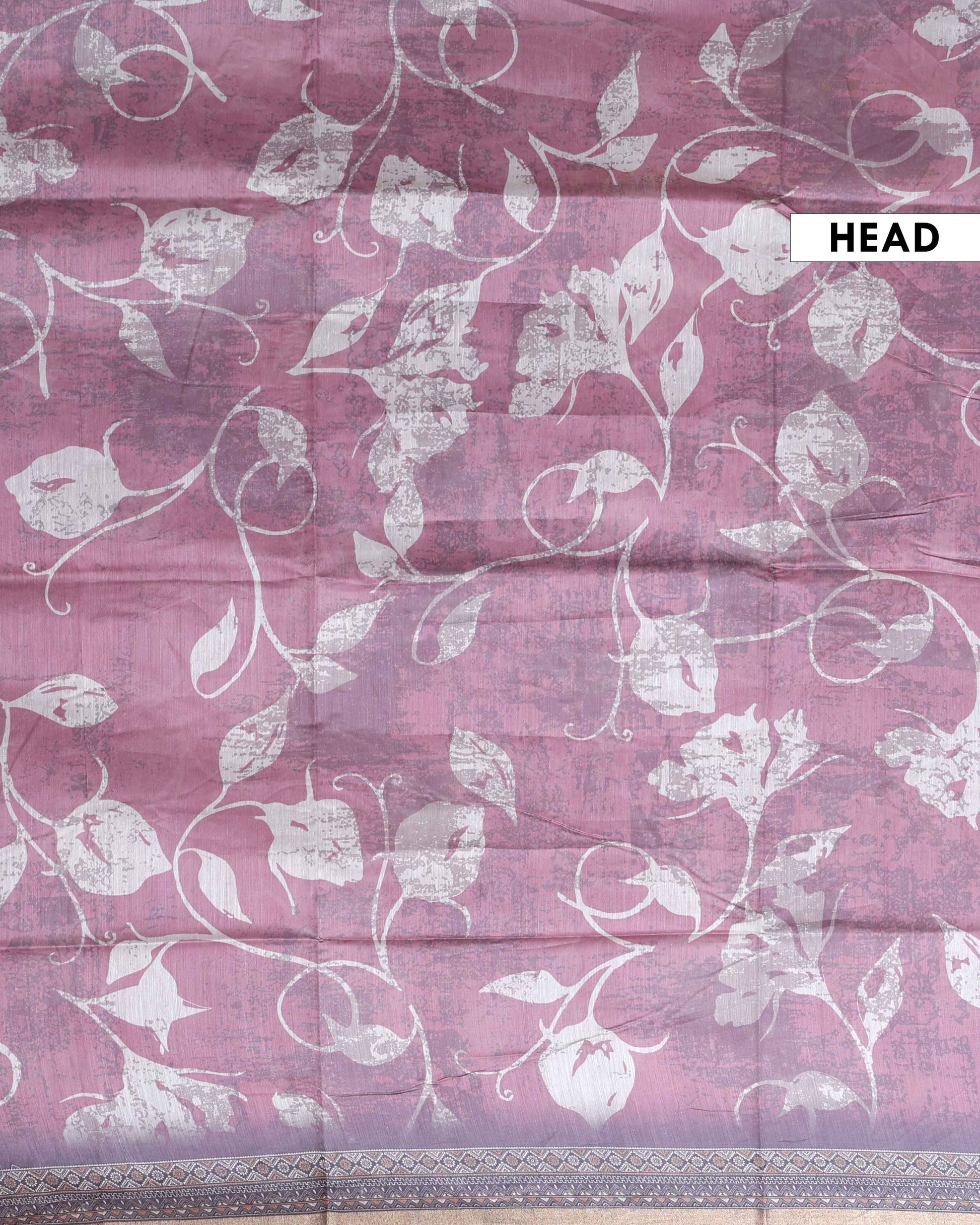 Handloom Floral Printed Semi Silk Saree with Woven Zari Border - Purple-Head