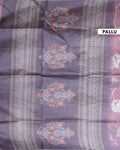 Handloom Floral Printed Semi Silk Saree with Woven Zari Border - Purple-Pallu