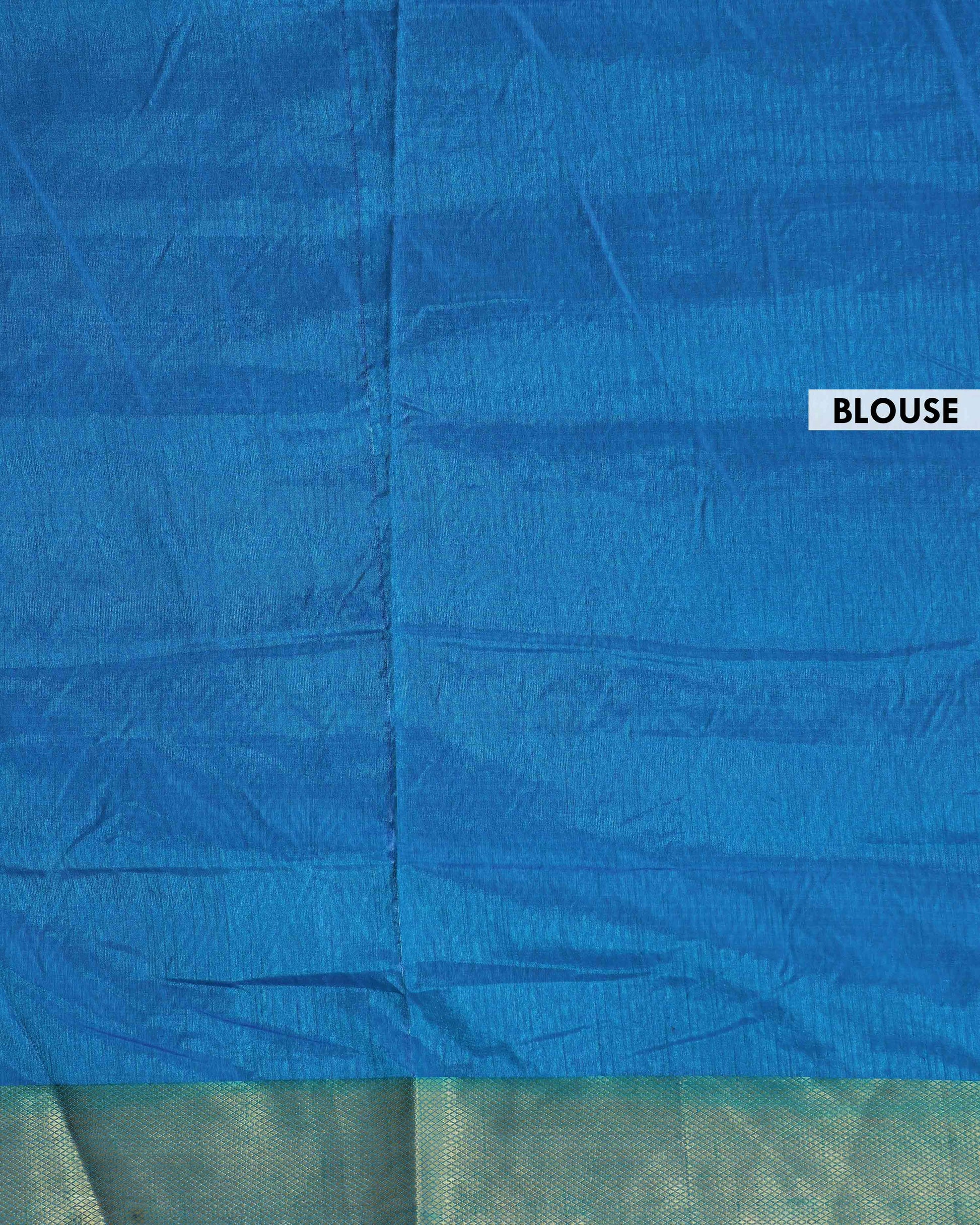 Handloom Geometric Motif Patola Semi Silk Saree with Zari Border - Blue-blouse