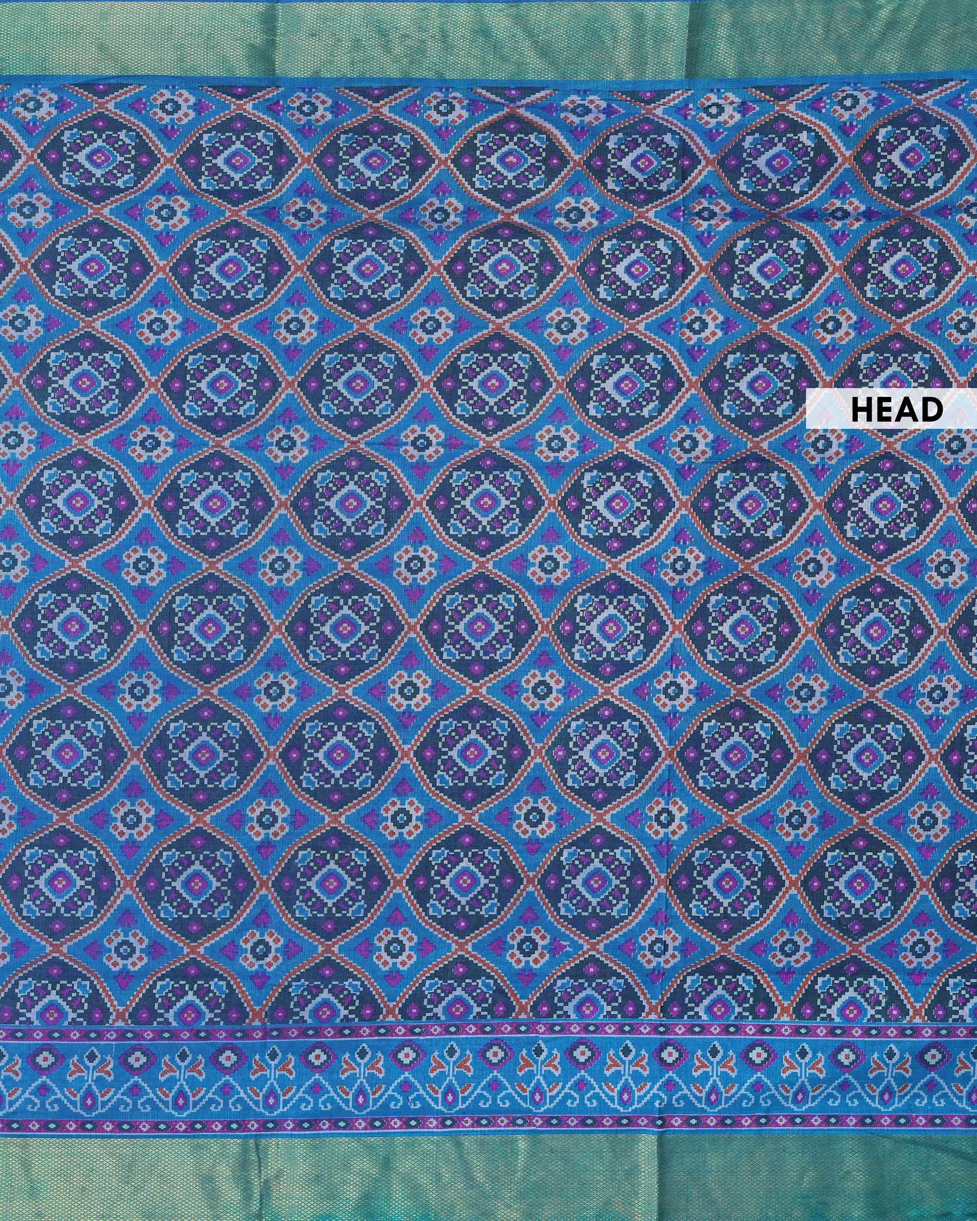 Handloom Geometric Motif Patola Semi Silk Saree with Zari Border - Blue-head