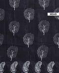 Handloom Hand-Block Printed Mulmul Cotton Saree with Tree and Paisley Motifs - Black-head