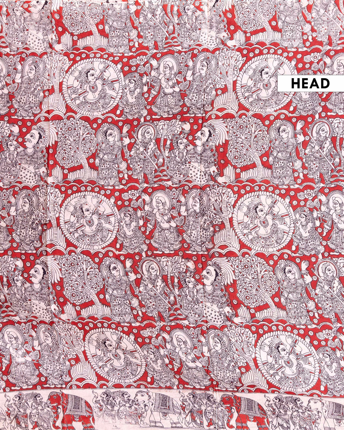 Handloom Hand-painted Kalamkari Cotton Saree with Mythological  Motifs - Red