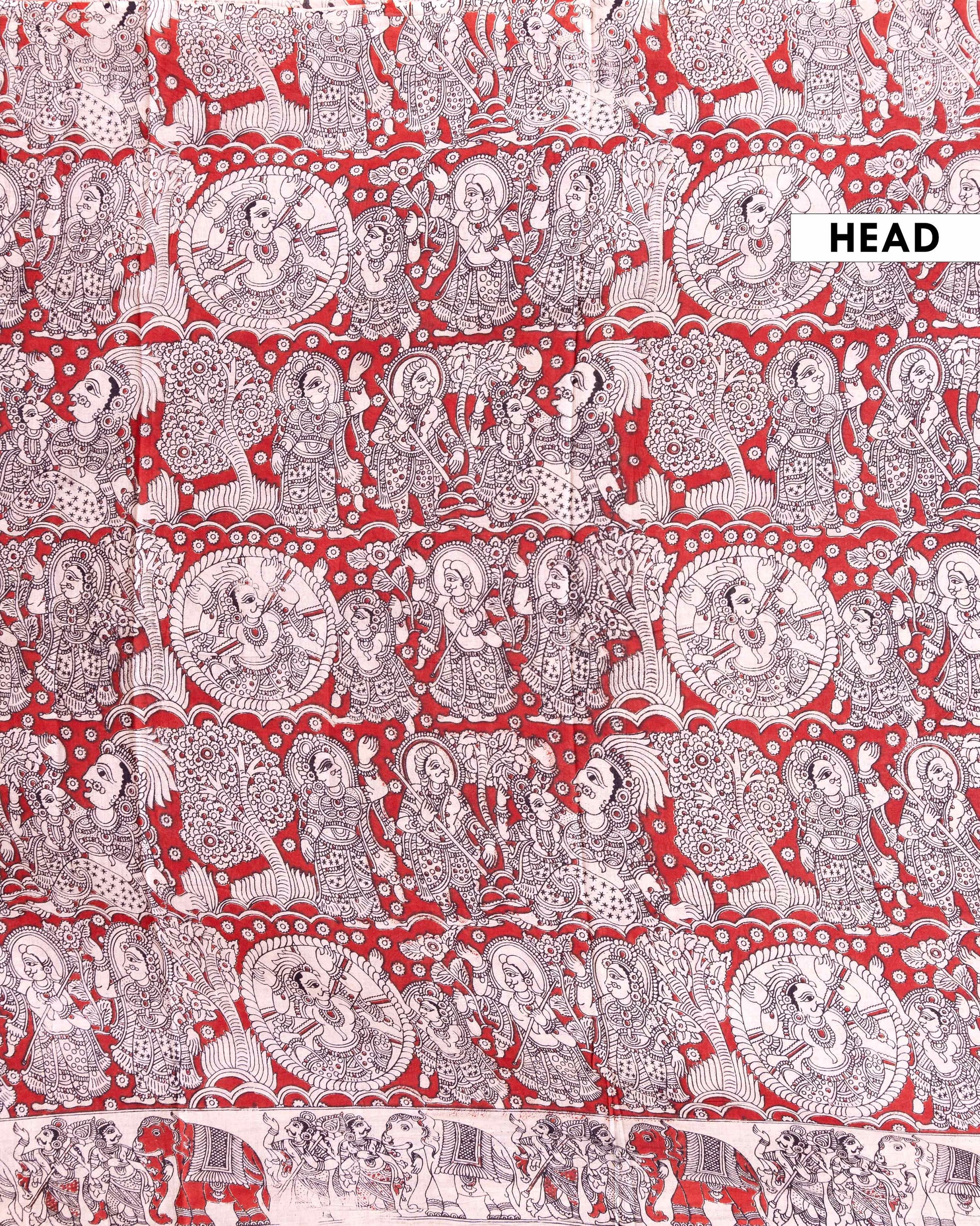 Handloom Hand-painted Kalamkari Cotton Saree with Mythological  Motifs - Red