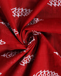 Handloom Hand Block Printed Mul Mul Cotton Saree with Striped Border - Red-Close