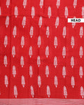 Handloom Hand Block Printed Mul Mul Cotton Saree with Striped Border - Red-Head