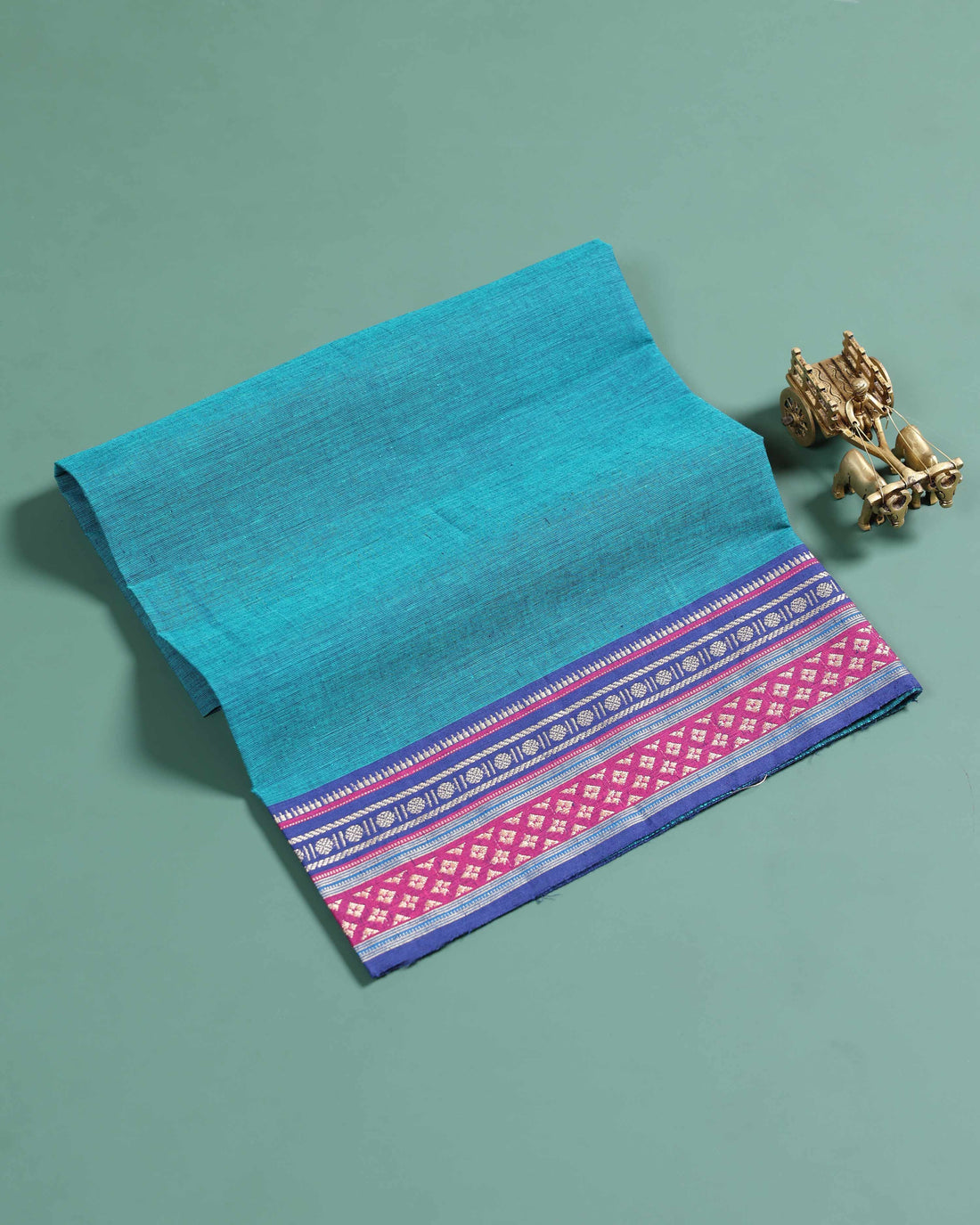 Handloom Handwoven Blouse Material with Contrast Zari Border  - Teal