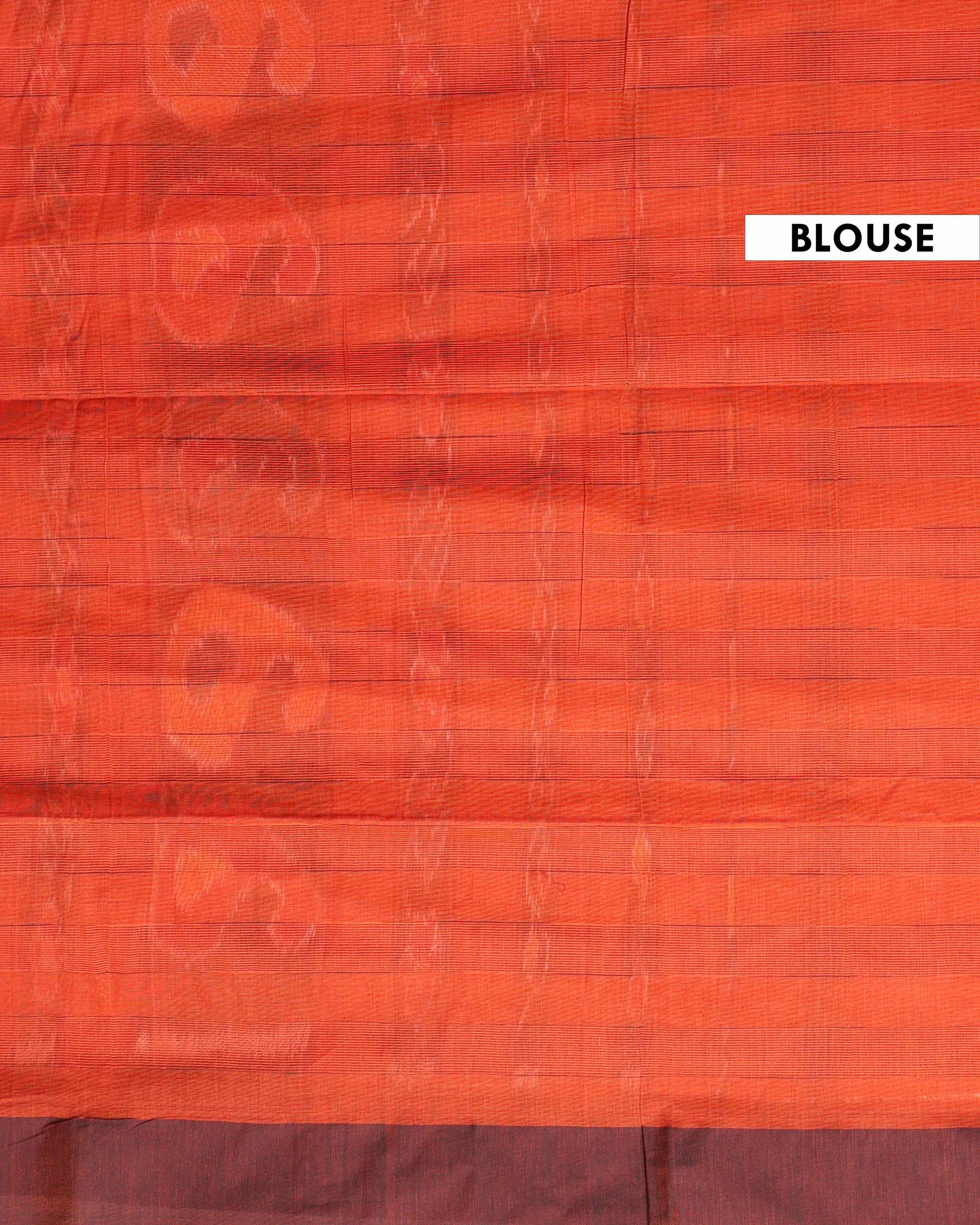 Handloom Ikat Cotton Saree with Geometric Patterned Pallu and Contrasting Border - Dark Orange-Blouse