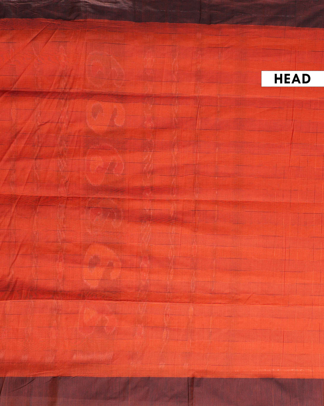 Handloom Ikat Cotton Saree with Geometric Patterned Pallu and Contrasting Border - Dark Orange