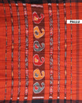 Handloom Ikat Cotton Saree with Geometric Patterned Pallu and Contrasting Border - Dark Orange-Pallu