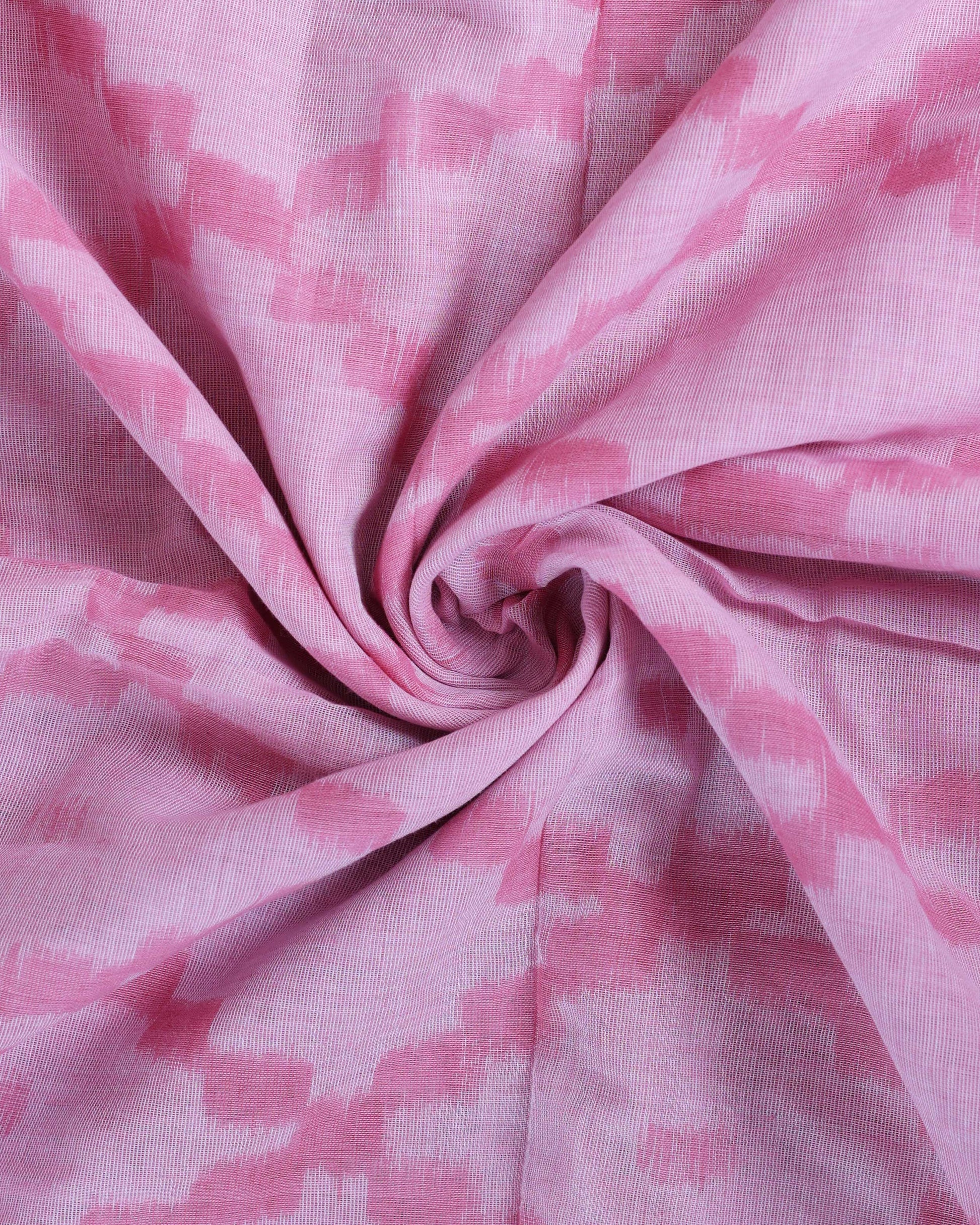 Handloom Ikkat Cotton Saree with Checkered Weave and Intricate Pallu - Pink-Close