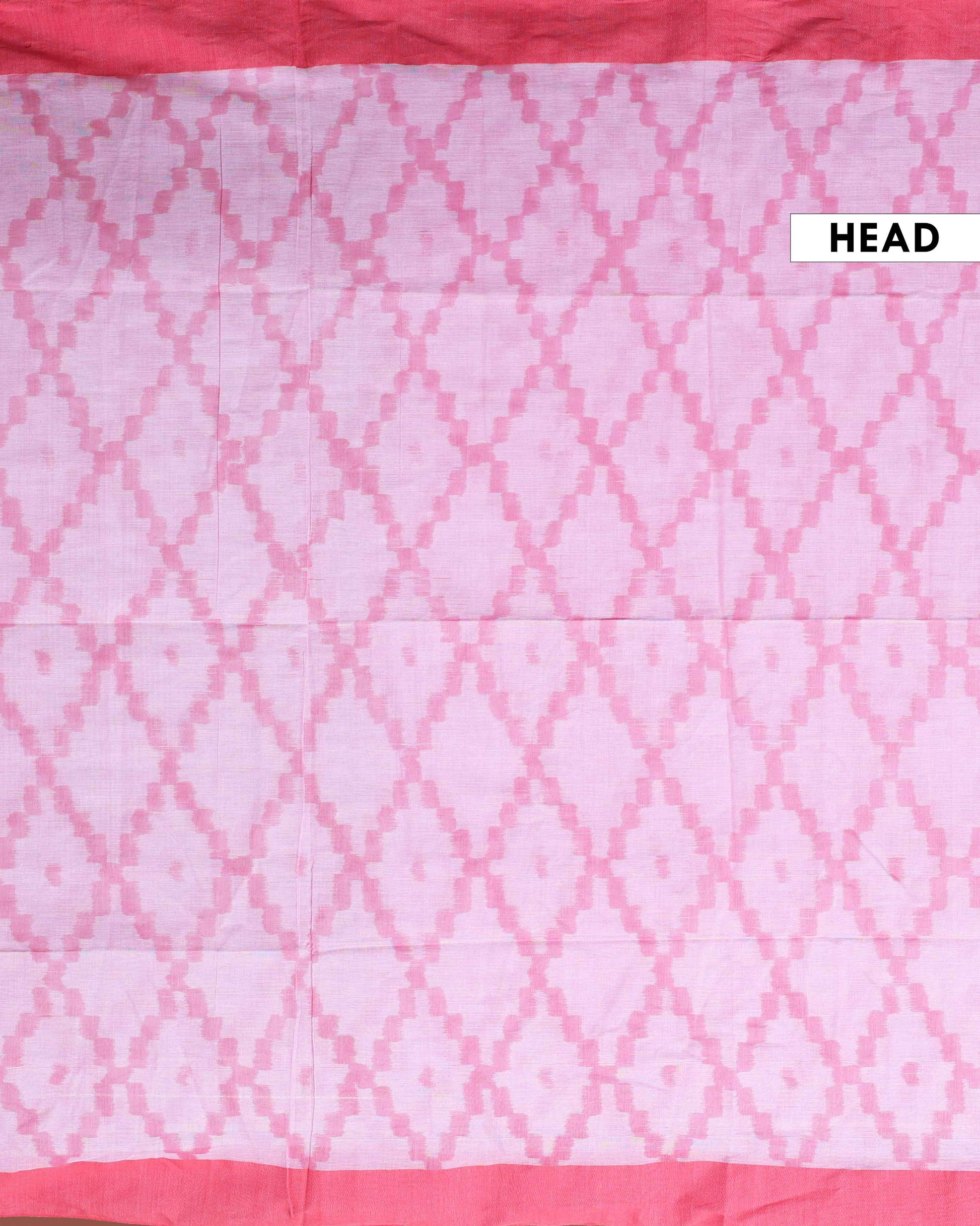 Handloom Ikkat Cotton Saree with Checkered Weave and Intricate Pallu - Pink-Head