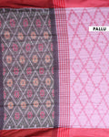 Handloom Ikkat Cotton Saree with Checkered Weave and Intricate Pallu - Pink-Pallu