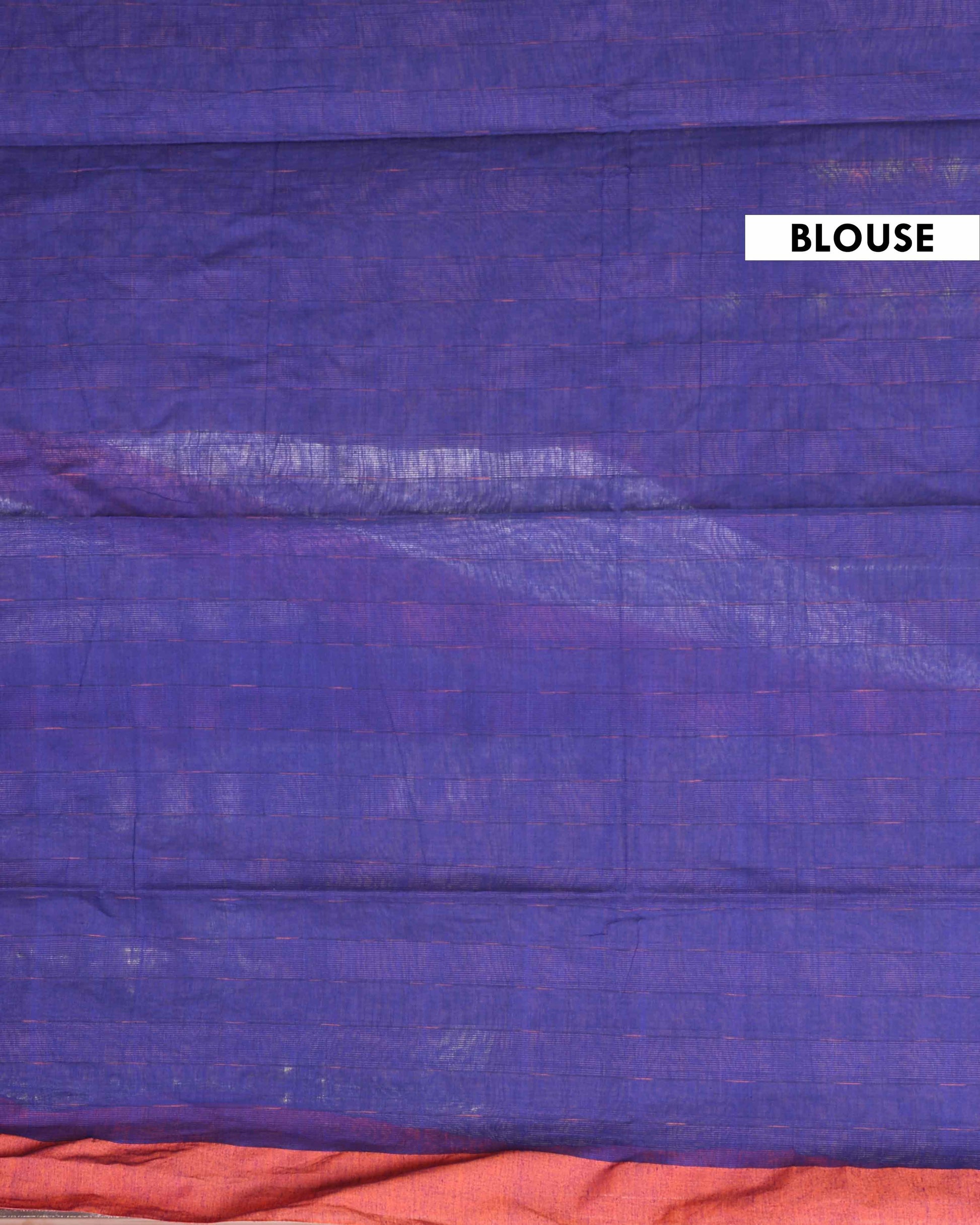  Handloom Ikkat Cotton Saree with Contrast Border and Striped Pallu - Blue-Blouse