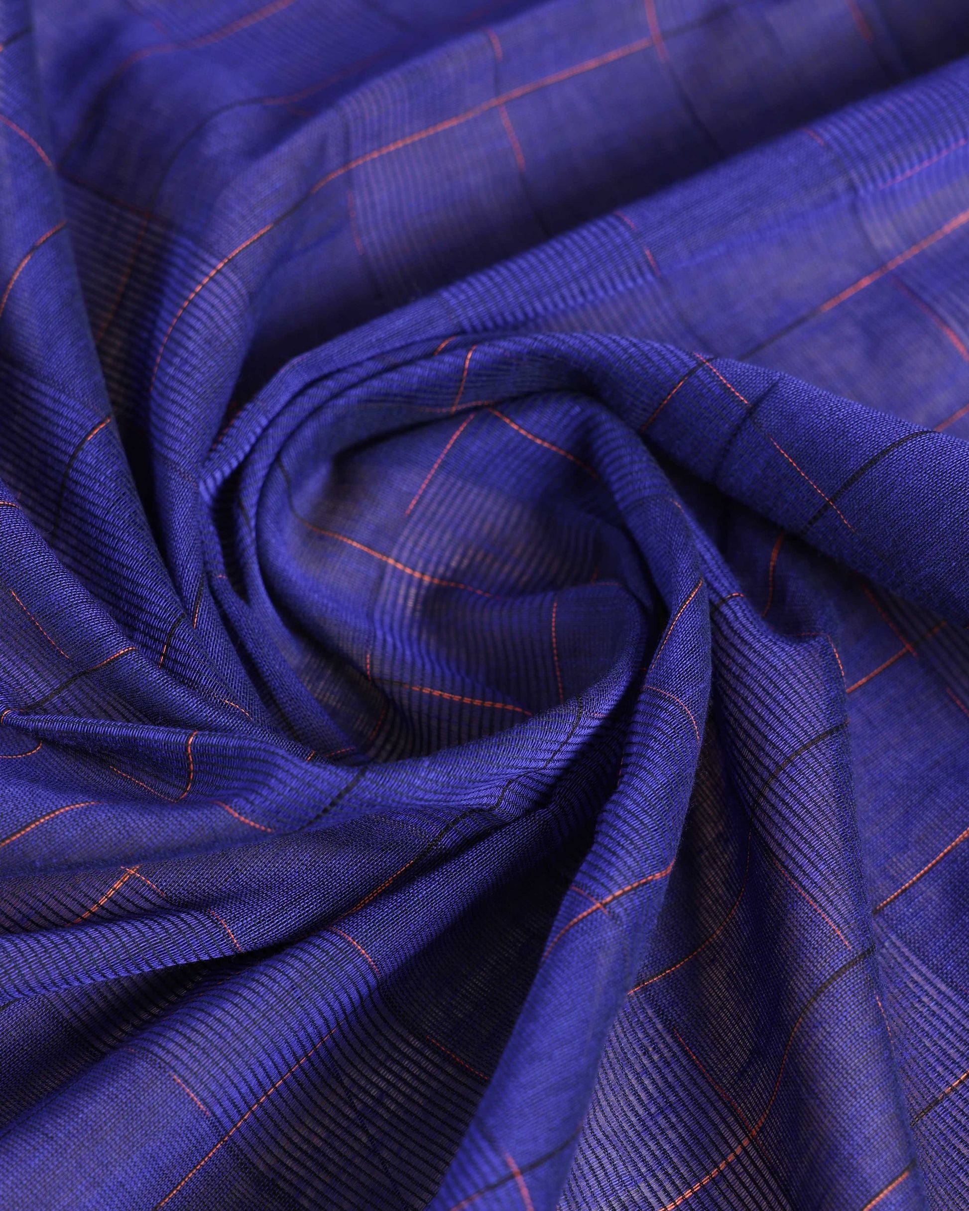  Handloom Ikkat Cotton Saree with Contrast Border and Striped Pallu - Blue-Close